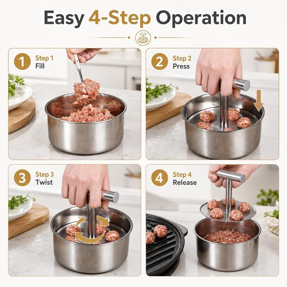 2027 Upgrade Meatball Maker Tool, 3 Styles Available, Ball Stainless Steel Manual, Meatball Shaper, Quick & Easy Meatball Making Mold for Uniformly Shaped Meatballs, Home Cooking (#B)