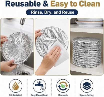 50/100Pcs Reusable Aluminum Foil Food Covers, Elastic Stretch Design with Reusable Protection, Bowl Covers for Bowls, Plates, Pots & Containers, Ideal for Kitchen Use, Picnics & Food Storage (50Pcs)